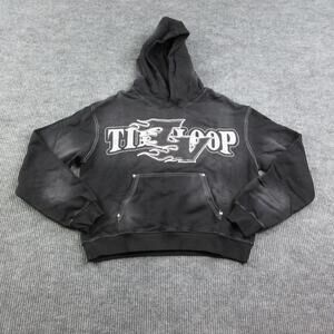 Timeloop Mens L Black Pullover Hooded Fleece Pockets TV Graphic Hoodie NWT